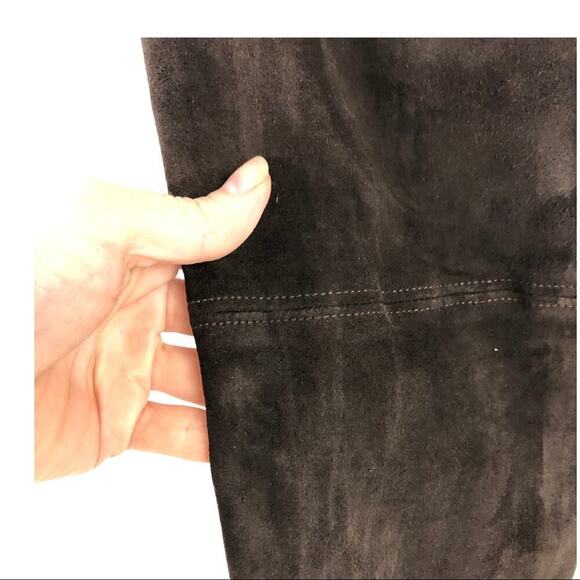 Alice + Olivia Suede Lamb Leather  Brown Skinny Pants 6 - Picture 10 of 16